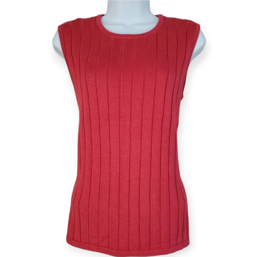 NWOT Talbots pink red sleeveless 100% silk cable knit sweater blouse Women Large